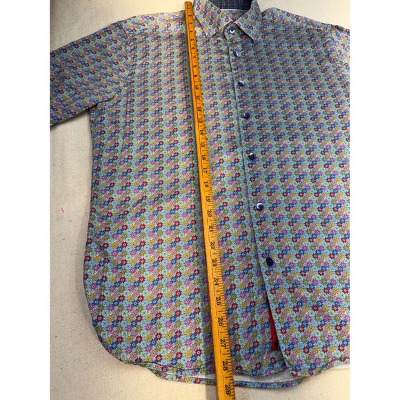 Hinton & Hinton Men's Large Bright Floral Print Short Sleeve Button Down Shirt - Picture 8 of 12